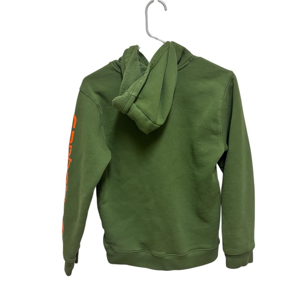 EUC Boys Carhartt Graphic Pullover Hoodie Chive Fleece Long Sleeve 14-16 Outdoor - Picture 2 of 10